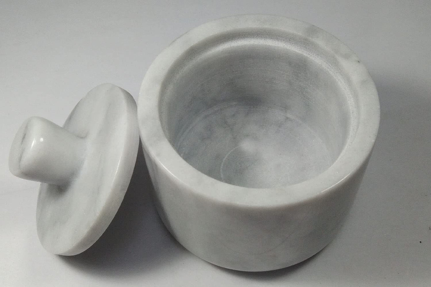 Yepmlrt Marble Salt Cellar with Lid, Salt Holder Storage Container for Counter（ White）