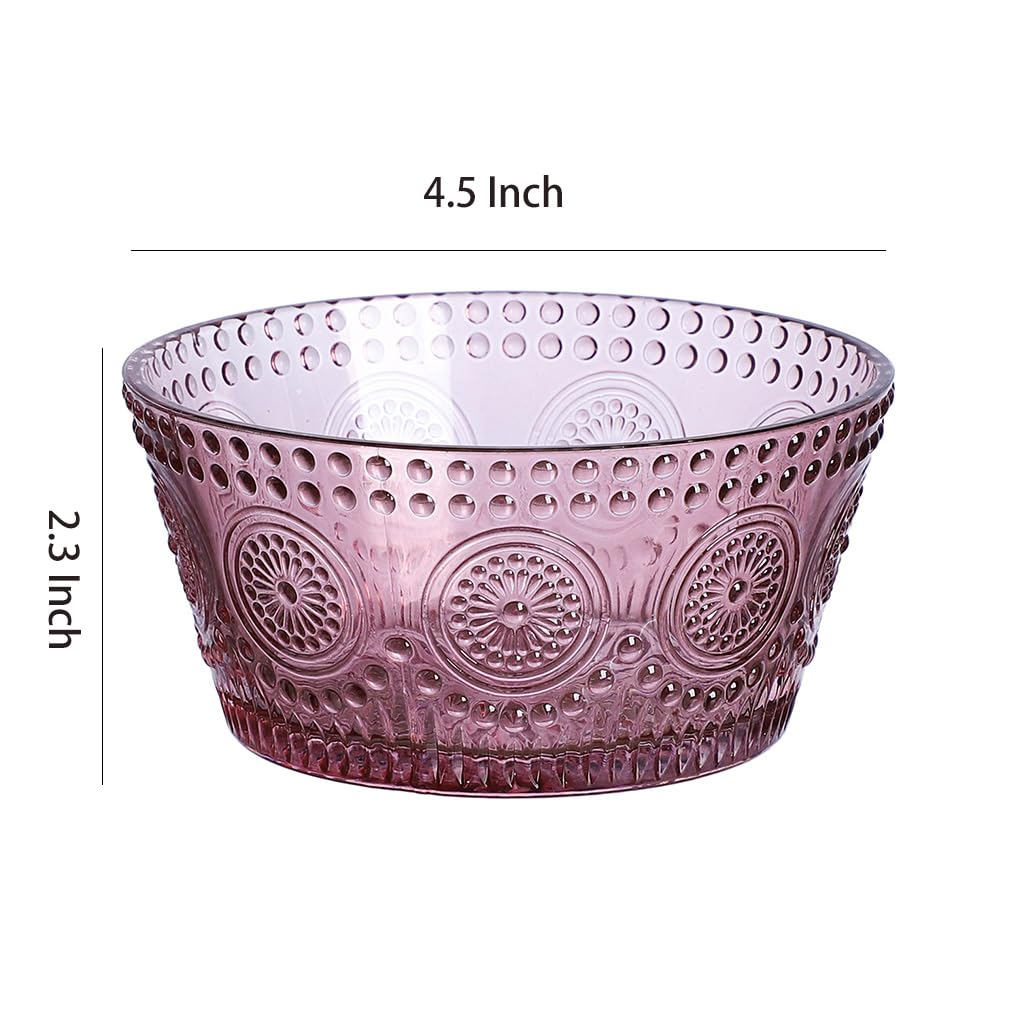 WAIT FLY Vintage Embossed Sunflower Glass Bowl Salad Bowl Serving Bowl for Dessert Snack Candy -Purple-4.5 Inch
