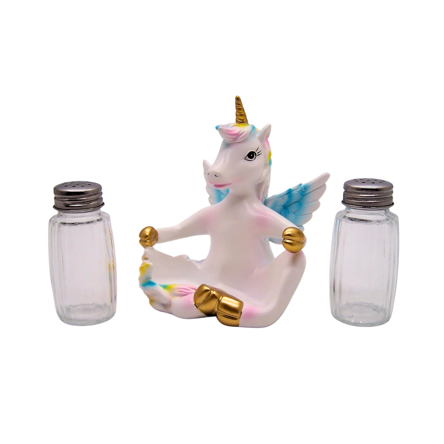 Unicorn Salt and Pepper Shaker Set with Holder – Sitting Unicorn Novelty Salt Pepper Set, Whimsical Kitchen Decor with Glass Shakers Included, 4.25 Inch