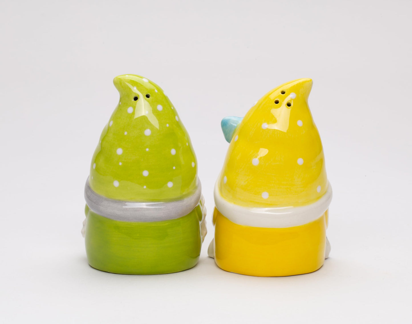 Fine Ceramic Summer Lemon Lime Cool Gnome Couple Salt & Pepper Shakers Set, 3-5/8" H