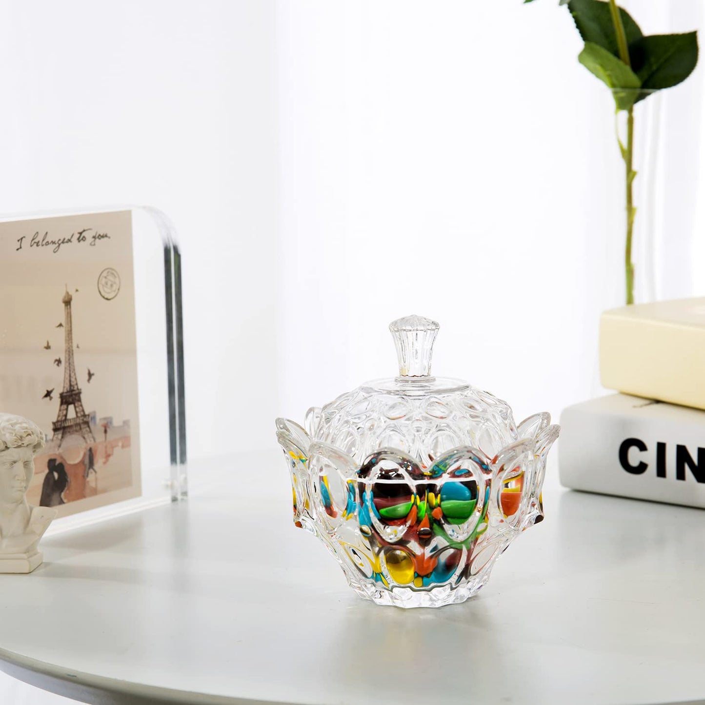 Glass Candy Dish With Lid, Crystal Clear Large Covered Bowl Cookie Jar Candy Buffet Storage Container for Home and Kitchen Office (Small. H: 4.5", D: 4.5")