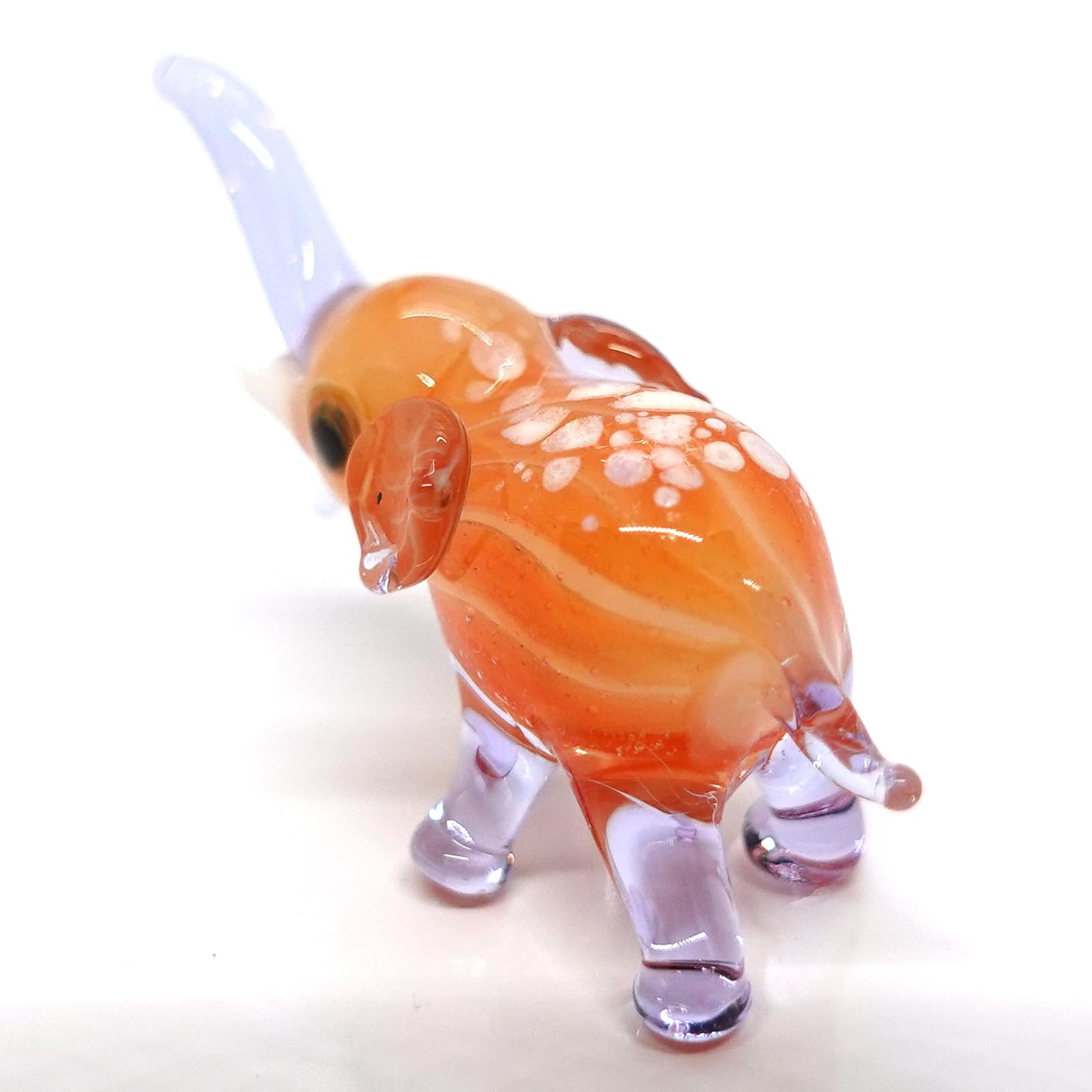 Sansukjai Elephant Tiny Micro Figurines Hand Blown Glass Art Animals Collectible Gift Home Décor, Trunk Up (Purple Orange)