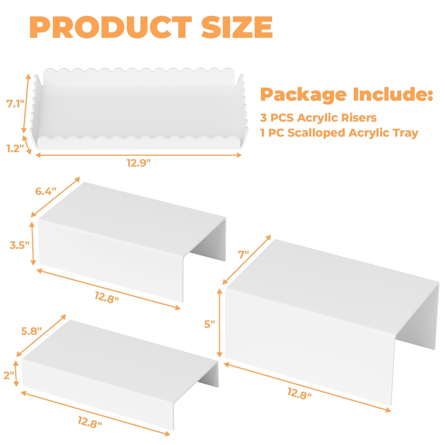 Food Display Stands, 4 PCS Acrylic Buffet Risers for Party Table, U-Shaped Tiered Acrylic Display Risers for Catering Dessert Drink Party Supply, Scalloped Serving Tray for Cupcake Fruit (Glossy White 4 PCS)