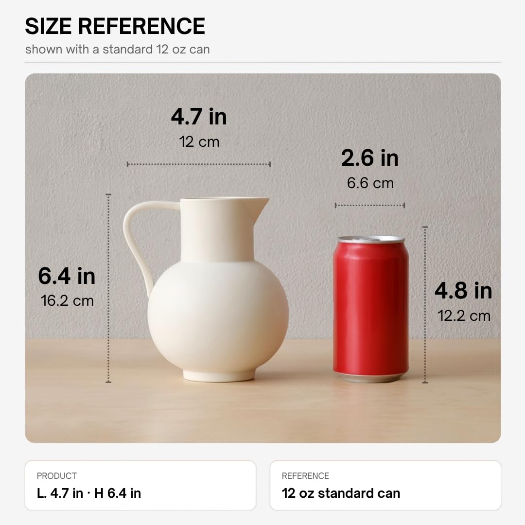 France Style Flower Vase with Handle, Water Pot/Dry Flower Vase, Minimalist Decor for Living Room, Dining Table & Bedroom (Crème)