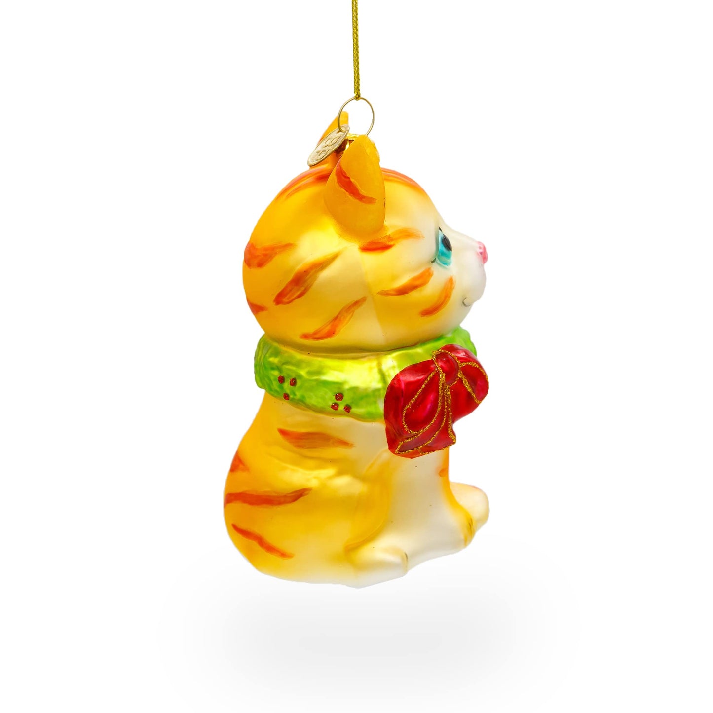 Orange Tabby Cat with Scarf Glass Christmas Ornament