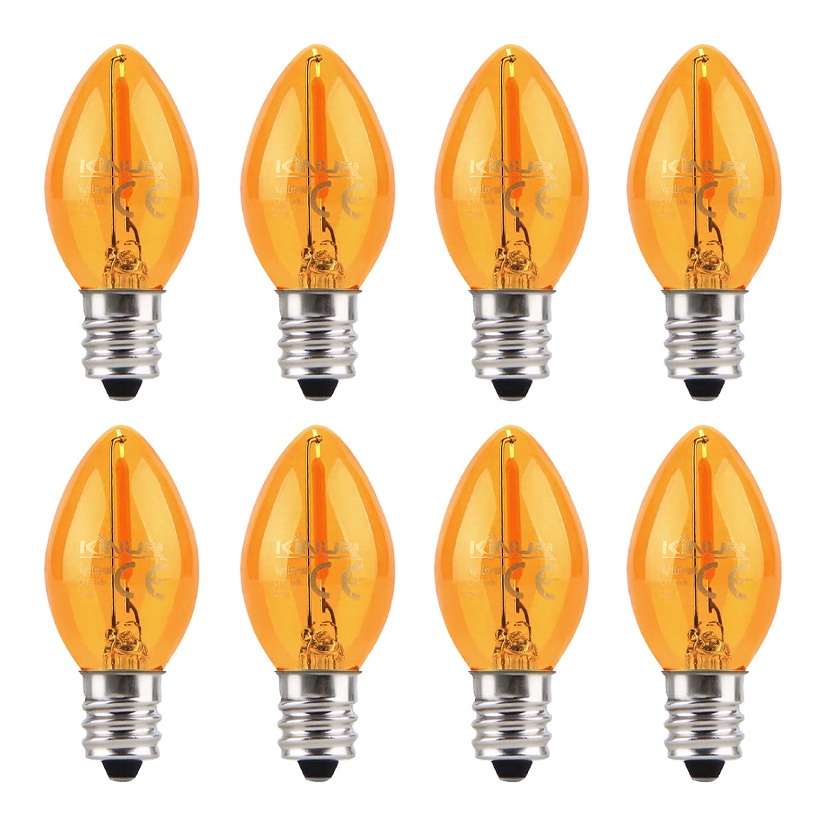 KINUR C7 LED Bulbs, led Night Light Bulb E12 Candelabra Base Amber 2200K, 1 Watt Equivalent 10W Incandescent Bulb, Salt Lamp and Window Candles & Chandeliers Replacement Bulb 8 Pack (8, Amber)