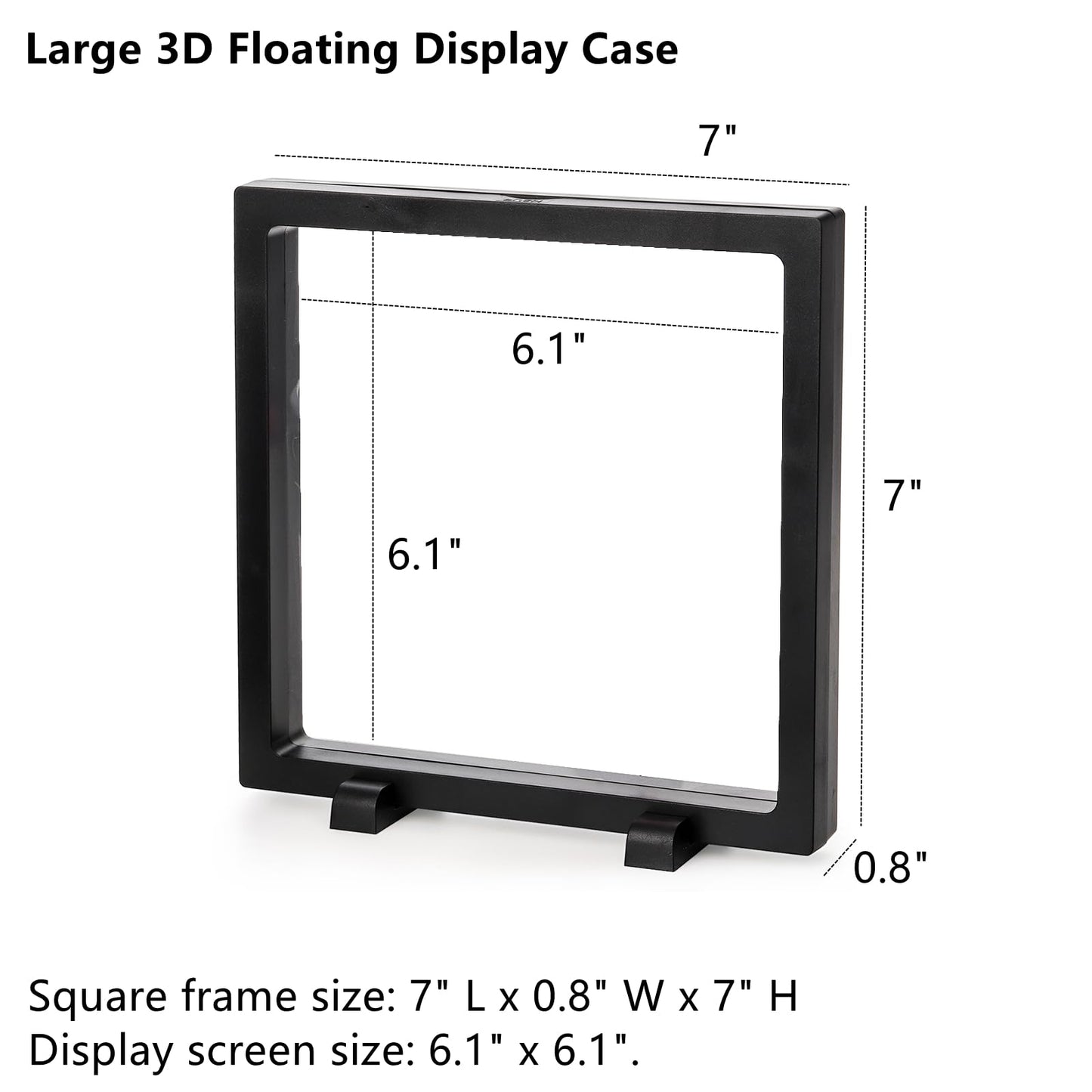 Dicunoy 8 Pack Large 3D Floating Display Case, 6" Black Rock Display Frames with Stands for Badges, Challenge Coins, AA Medallion, Megladon Tooth, Jewelry, Shells, Fossils, Gems, Minerals, Pins