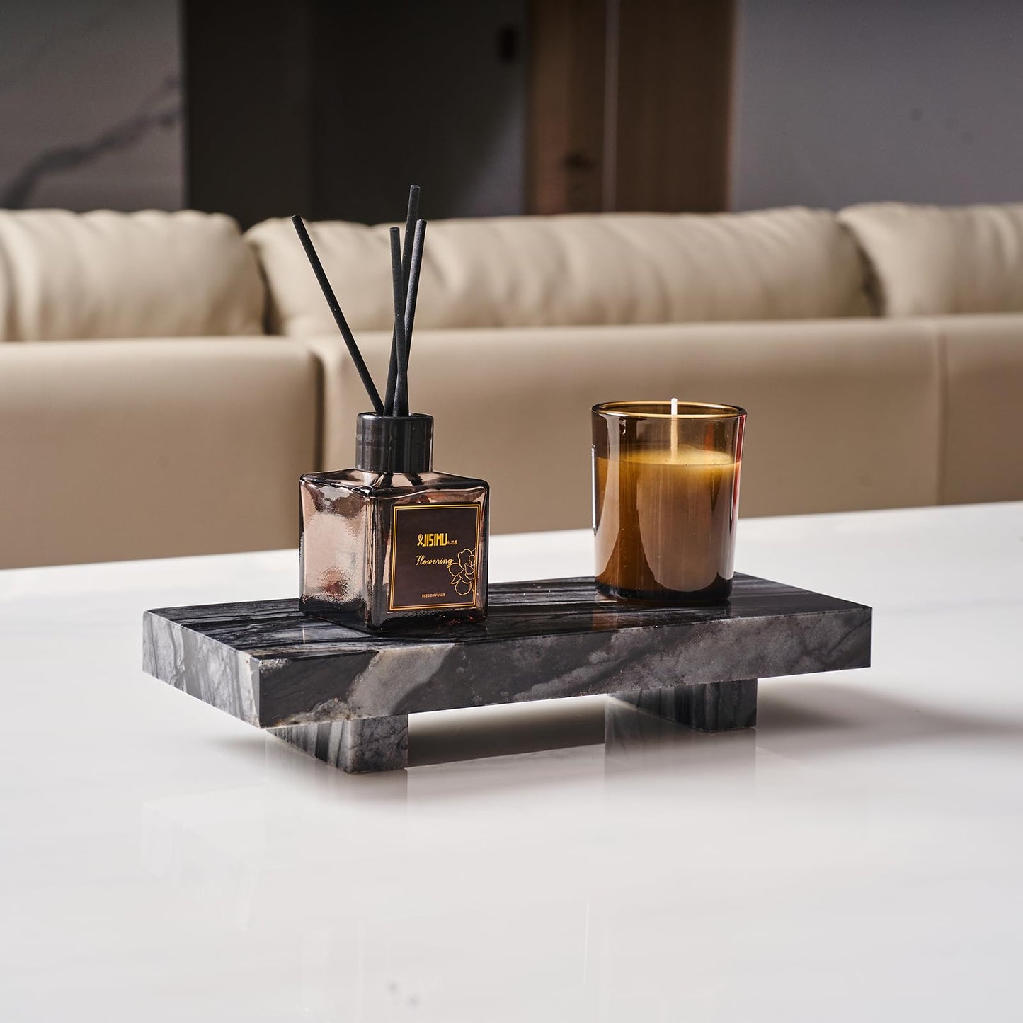 YCROJBK Natural Marble Tray Pedestal Stand, Soap Dispenser Holder, Modern Marble Riser for Decor Display, Soap Pedestal for Bathroom, Kitchen, Home Decor