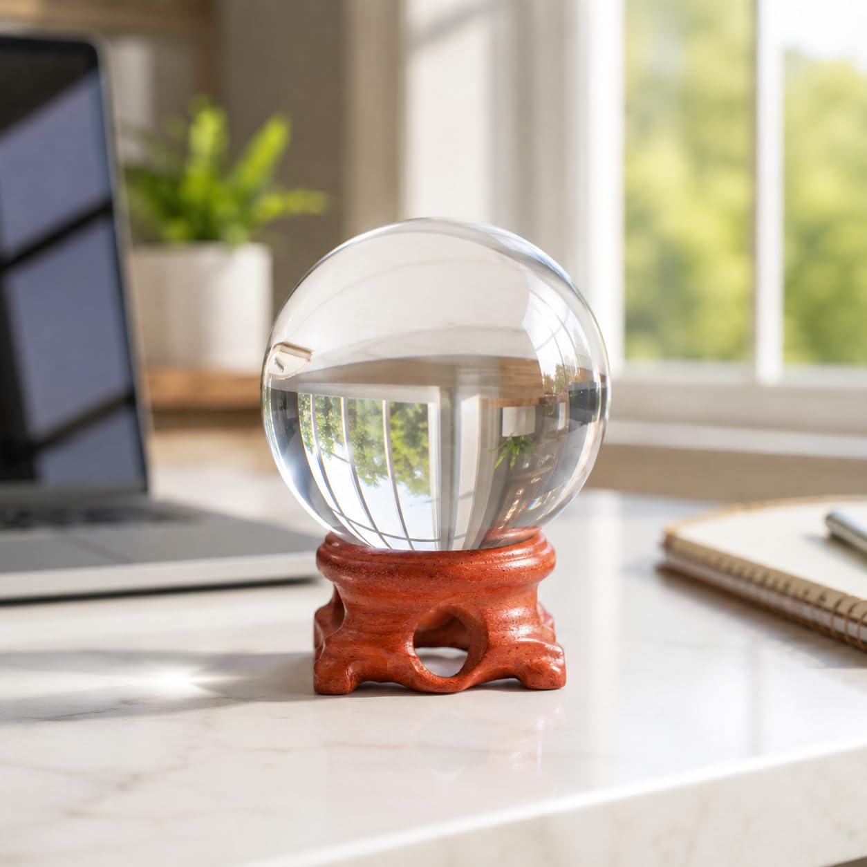 Clear Crystal Ball 70mm (2.75-inch) with Wooden Stand — Decorative Sphere