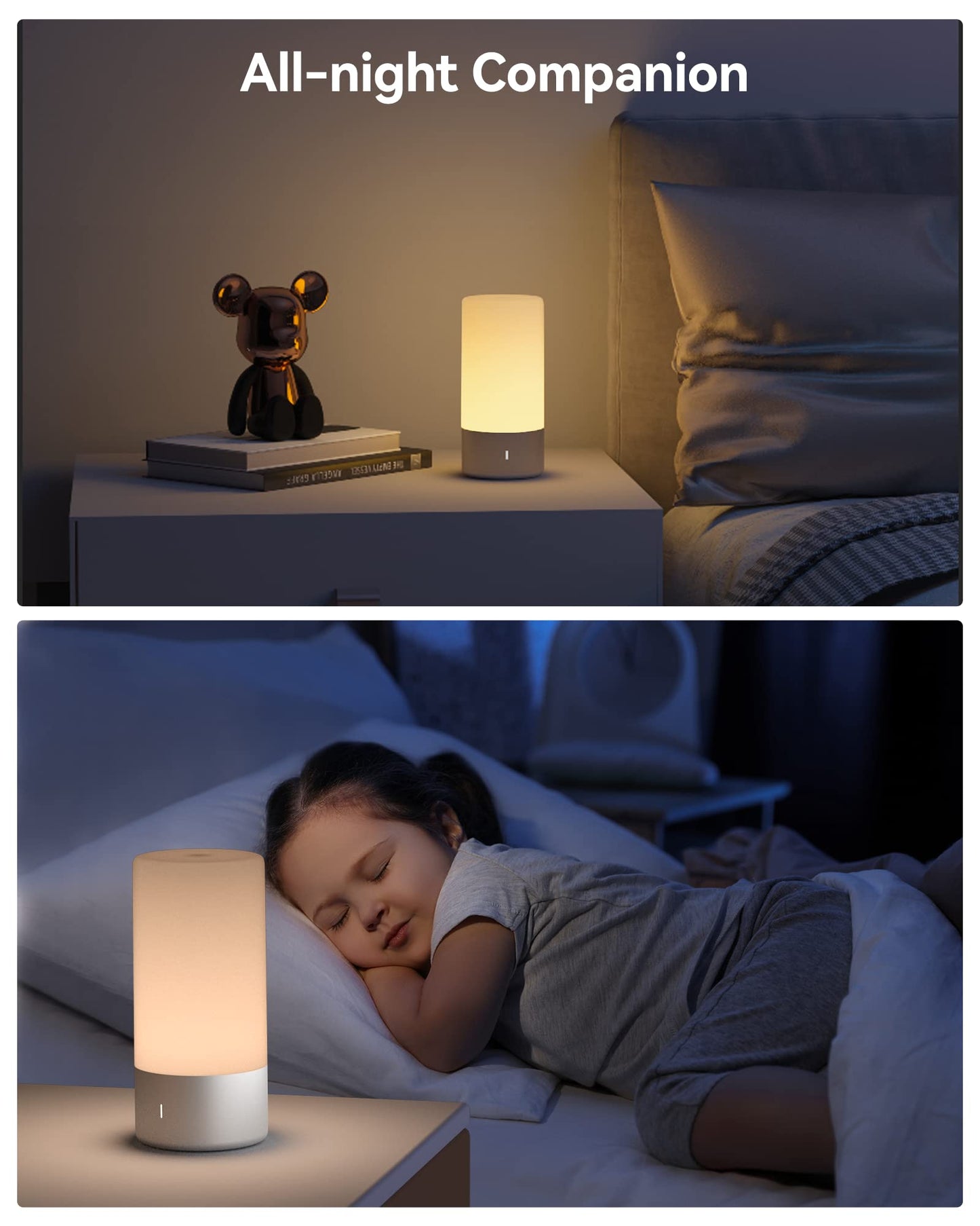 ROOTRO Table Lamp, [Advanced] Bedside Touch Control Lamp for Bedroom 3 Level Dimmable Warm White Lights with 256 RGB Color Mode Modern Deisgn Smart Nightstand Desktop LED Lamps Portable for Read