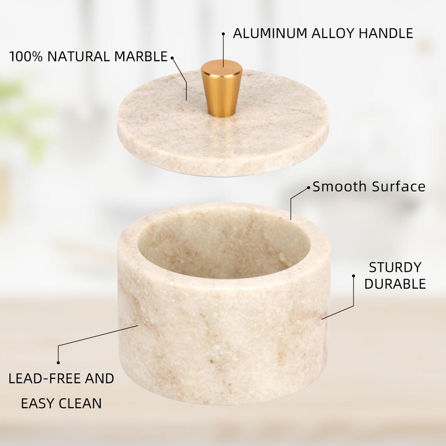Stonemanus Marble Salt Cellar with Lid, 4 inch Natural Stone Salt Pepper Box, Alloy Lid for Kitchen Countertop Storage (Viva jade, 4 * 3.5)