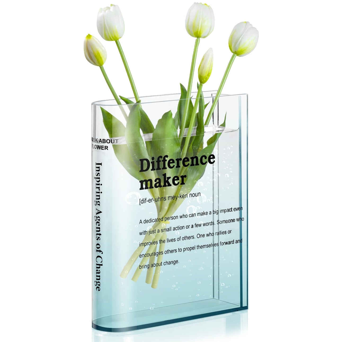 BuyCard Clear Acrylic Book Vase for Flowers, Transparent Book Flower Vase for Home Decor, Simplicity Bookshelf Decor, Unique Stuff for Book Lovers, Difference Maker, Gift to Motivate (Blue)