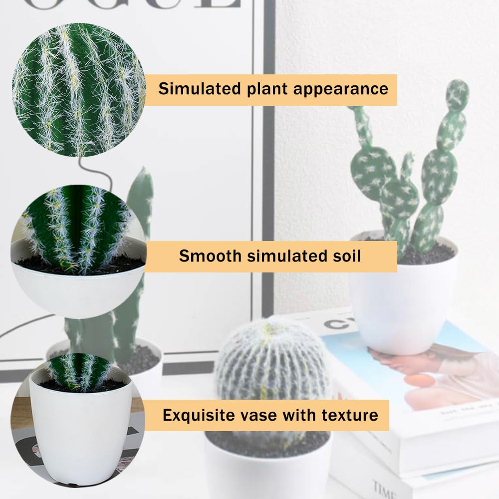OULIGET Artificial Cactus Faux Plant,Lifelike Small Fake Plants Succulents Plant,Potted Plastic Succulents for Home Office Living Room Desk Decor Aesthetic,8 Inches