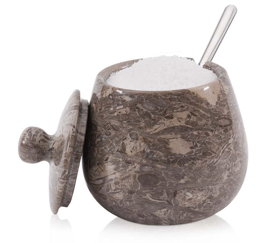 Oceanic Marble Salt Cellar – 3.5 Inch Oceanic Salt Jar with Lid, Table Salt Container, Salt Dish, Salt Holder, Spice Jar, Sugar Bowl, Seasoning Container, Salt Dispenser for Kitchen Counter Decor