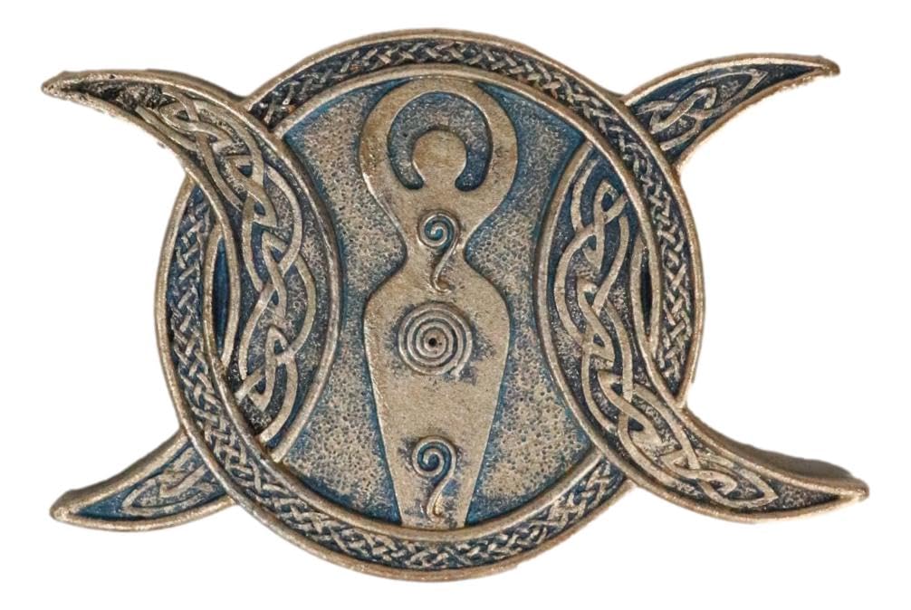Ebros Gift Sacred Spiral Goddess Triple Moon with Celtic Knotwork Incense Stick Holder Burner Figurine Crescent Full Waning Moons Home Fragrance Tabletop Altar Decor