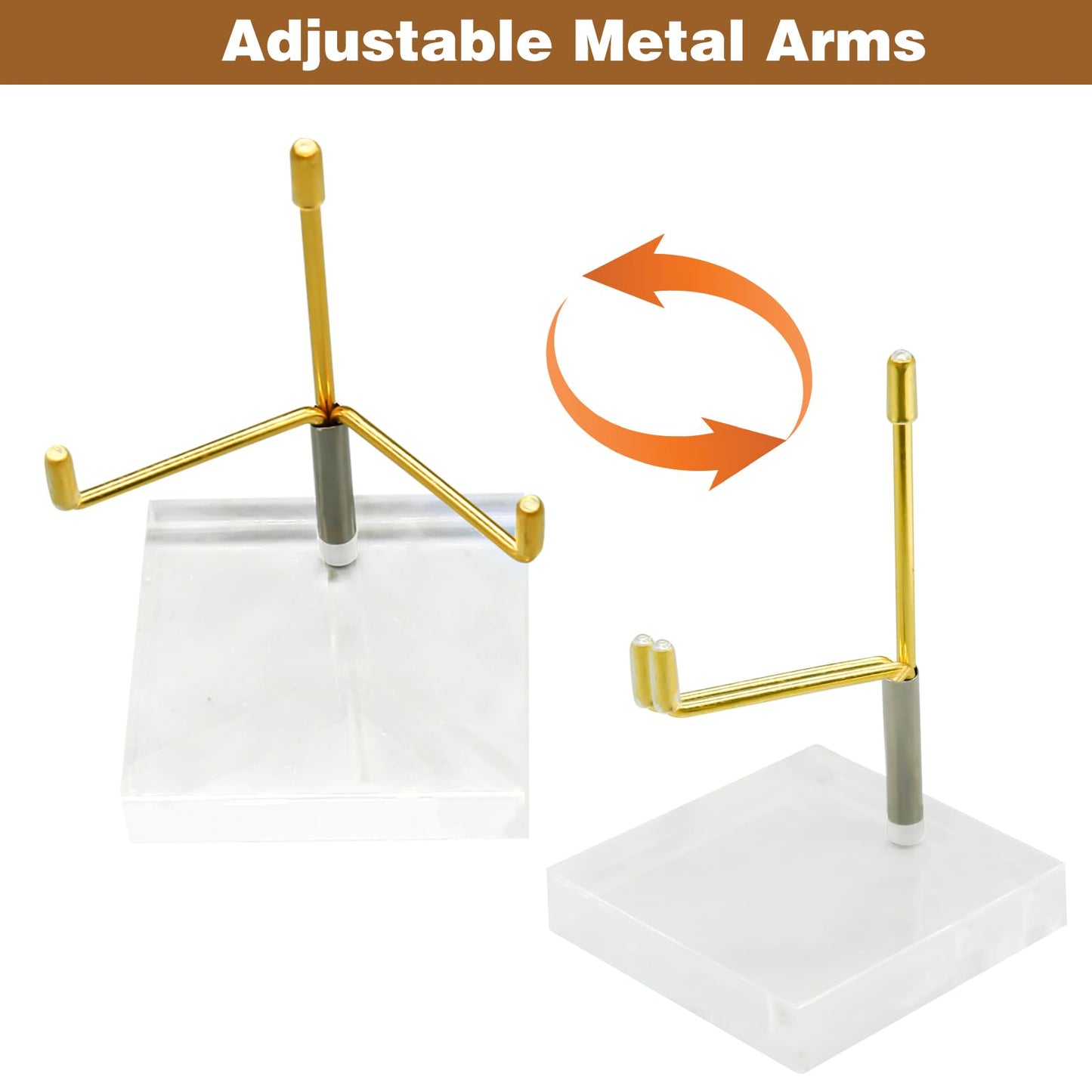 4Pcs Acrylic Easel Display Stand with Adjustable Metal Arms, Crystal Geode Stand for Gemstones Fossils Minerals (2.4 × 2.4 × 3.5 Inch)