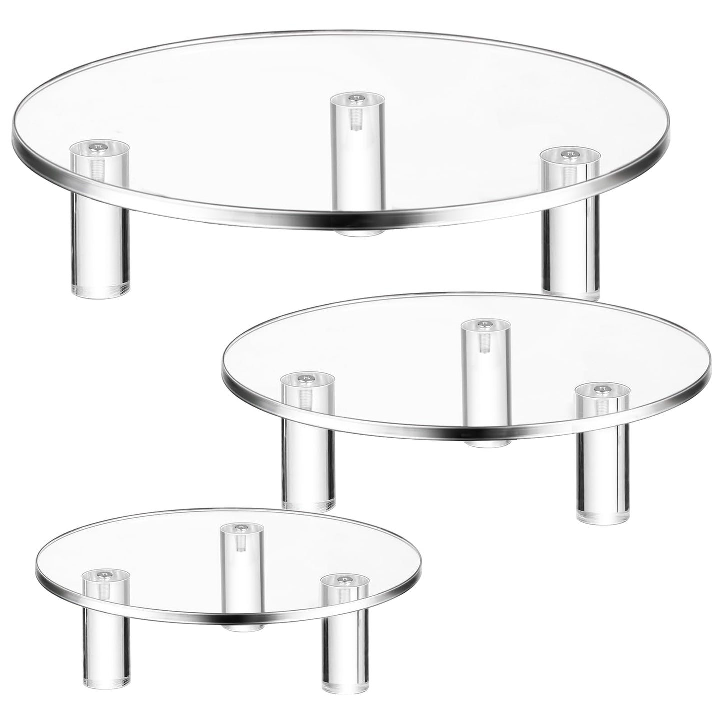 Lineshading 3 Pcs Round Acrylic Display Riser Clear Round Stands Clear Pedestal Riser Board for Cake Plant Dessert Jewelry Collectible Cupcake Figure Wedding Birthday Party Decor(6'',8'',10'')
