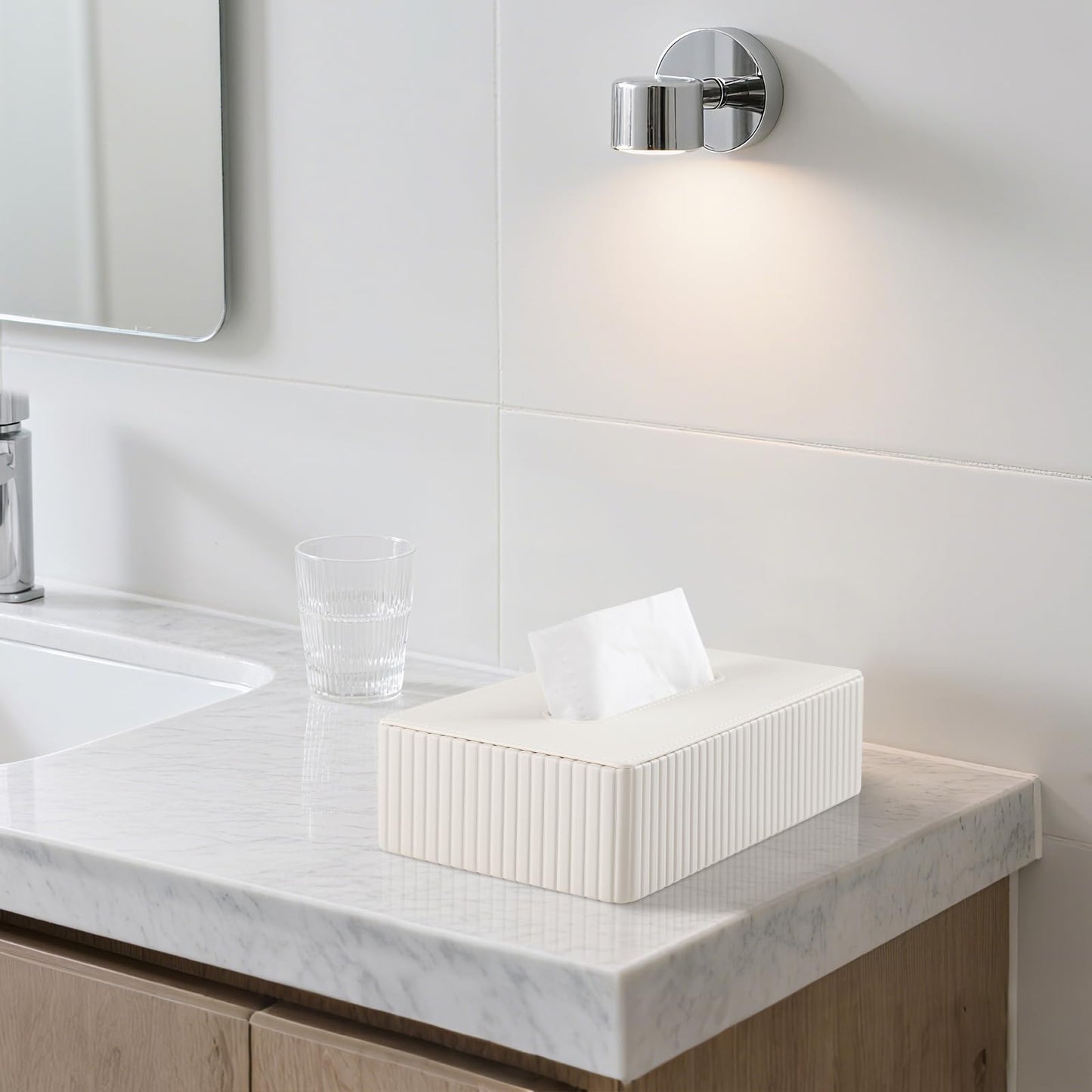 NICLNGSH PU Leather Short Tissue Box Cover Rectangle, Small Tissue Box Holder with Magnetic Closure, Decorative Rectangular Tissue Holder for Bathroom Car Office (Ivory)