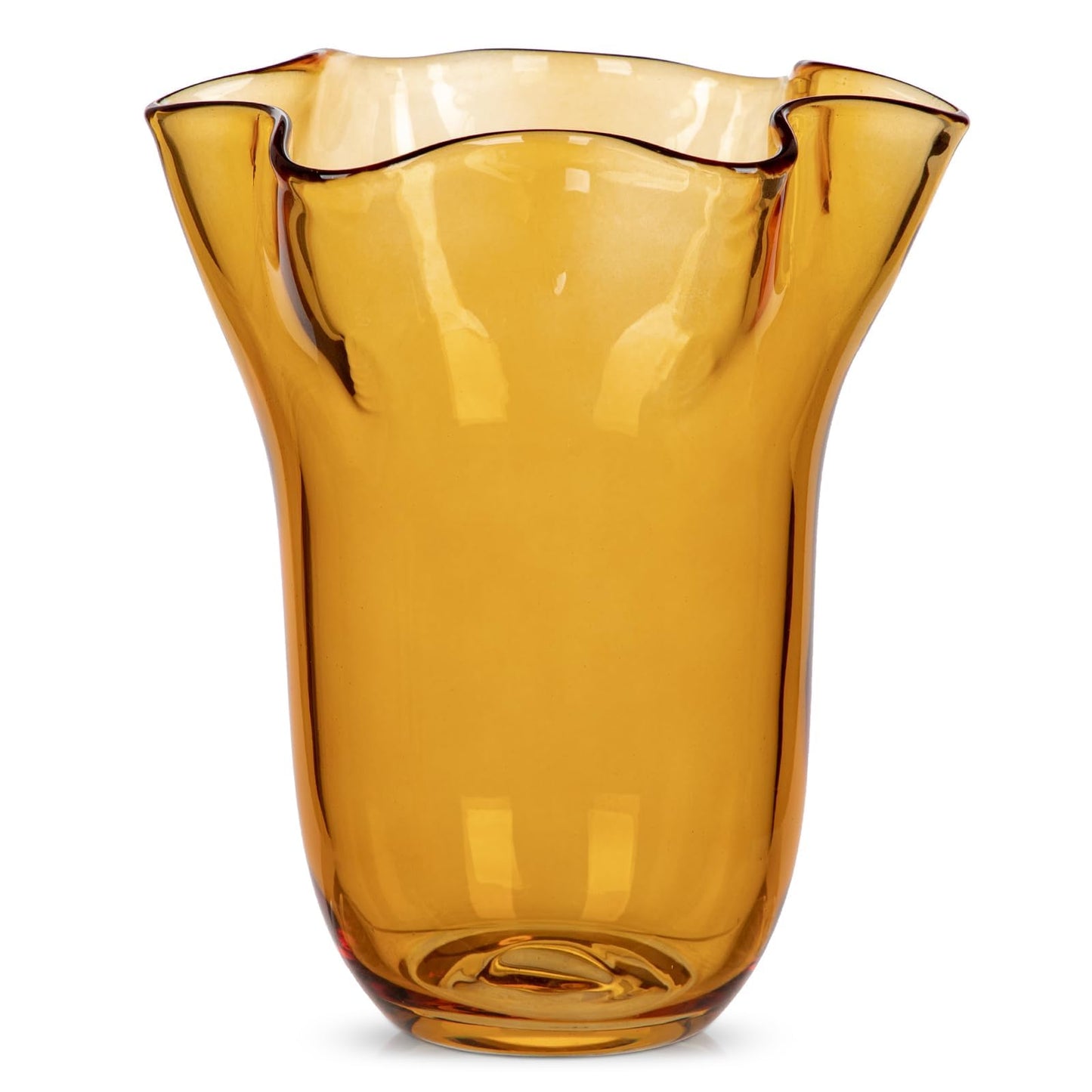 Nature Crafted 8 inch Amber Glass Vases Clear Flower Vases for Centerpiece, Large Crystal Vases for Flowers Wide Mouth Vase for Home Office Living Room Shelf Wedding Decor (Amber)