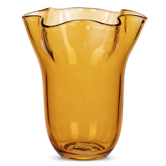 Nature Crafted 8 inch Amber Glass Vases Clear Flower Vases for Centerpiece, Large Crystal Vases for Flowers Wide Mouth Vase for Home Office Living Room Shelf Wedding Decor (Amber)
