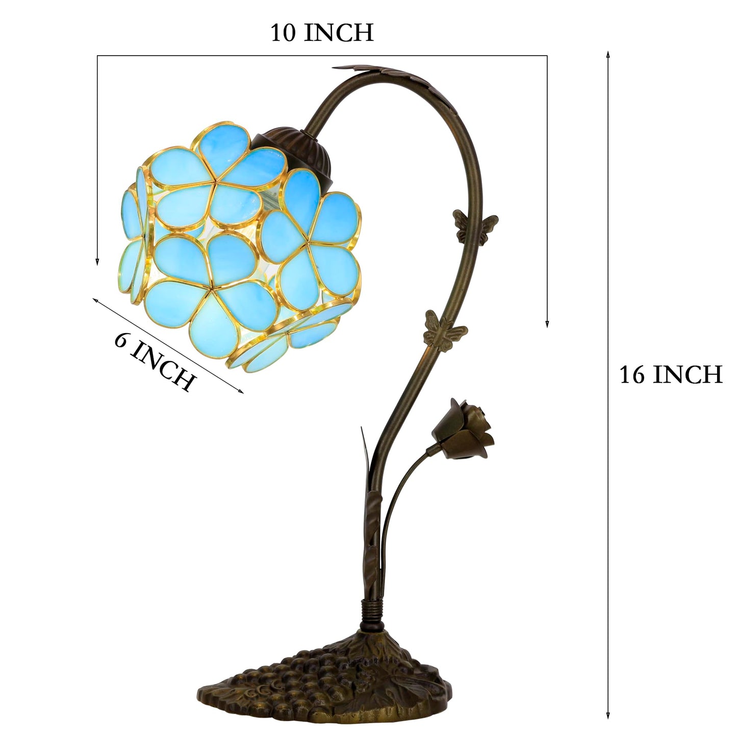 L-Juicwe Tiffany Stained Glass Table Lamp Blue Flower Petal Style 10×6×16 Inches Bedroom Office Reading Light