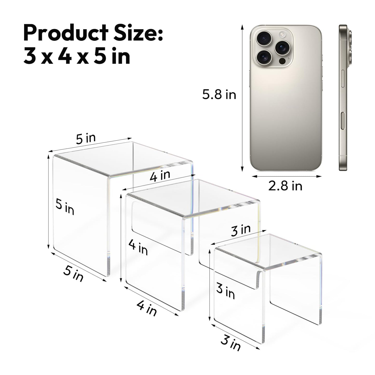 NIUBEE 2 Set Acrylic Risers Display for Funko POP Figures,Clear Cake Stands for Candy Dessert Table Decorations-3"x4"x5"