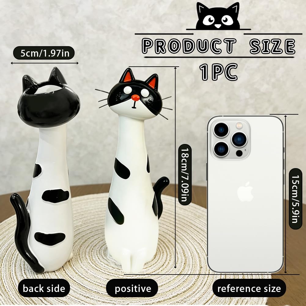 Handcrafted Quirky Cat Vase,Cute Cat Vase Resin Figurine,Small Kitty Planter Decorative Boho Desk Ornament Home Office Bookshelf Flower Pot for Cats Lovers (White)
