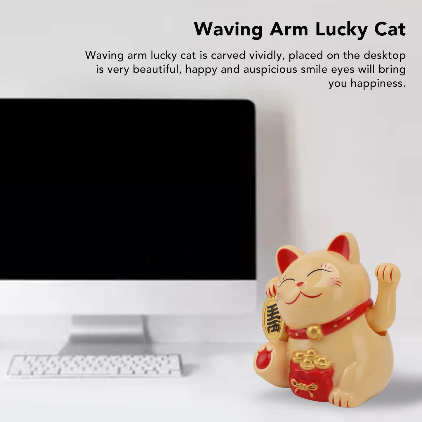 Jwthee Lucky Cat Waving Arm, 5.5in Electric Waving Lucky Fortune Cat Battery Operated Maneki Neko Chinese Waving Cat Cute Home Office Car Feng Shui Decor for Fortune Money and Good Luck