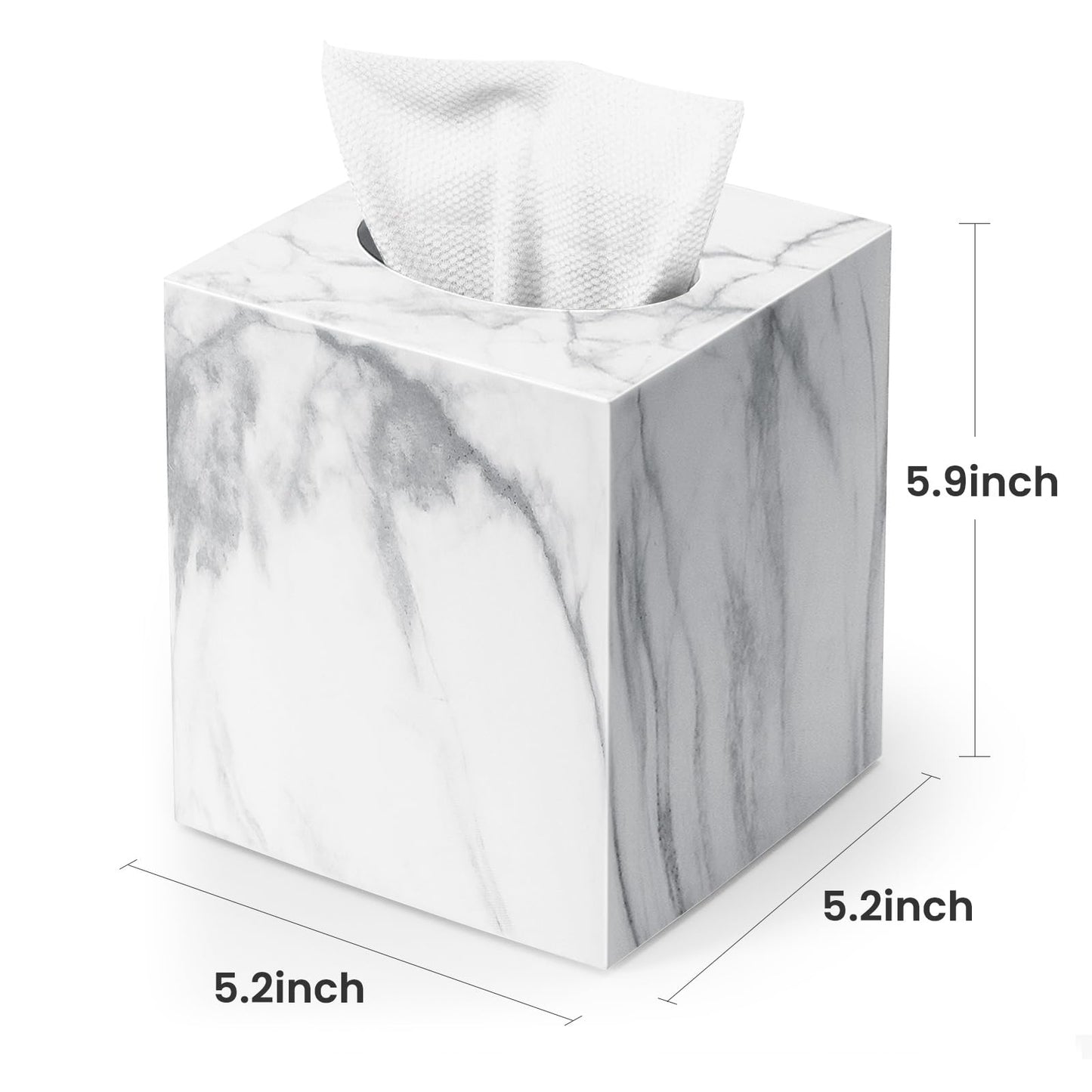 Tissue Box Cover, Square Facial Acrylic Tissue Holder with 2 Pack Clear Qtip Holder Dispenser, Bathroom Vanity Dresser Night Stand Essentials Accessories Decor, Modern Farmhouse Decor, Marble