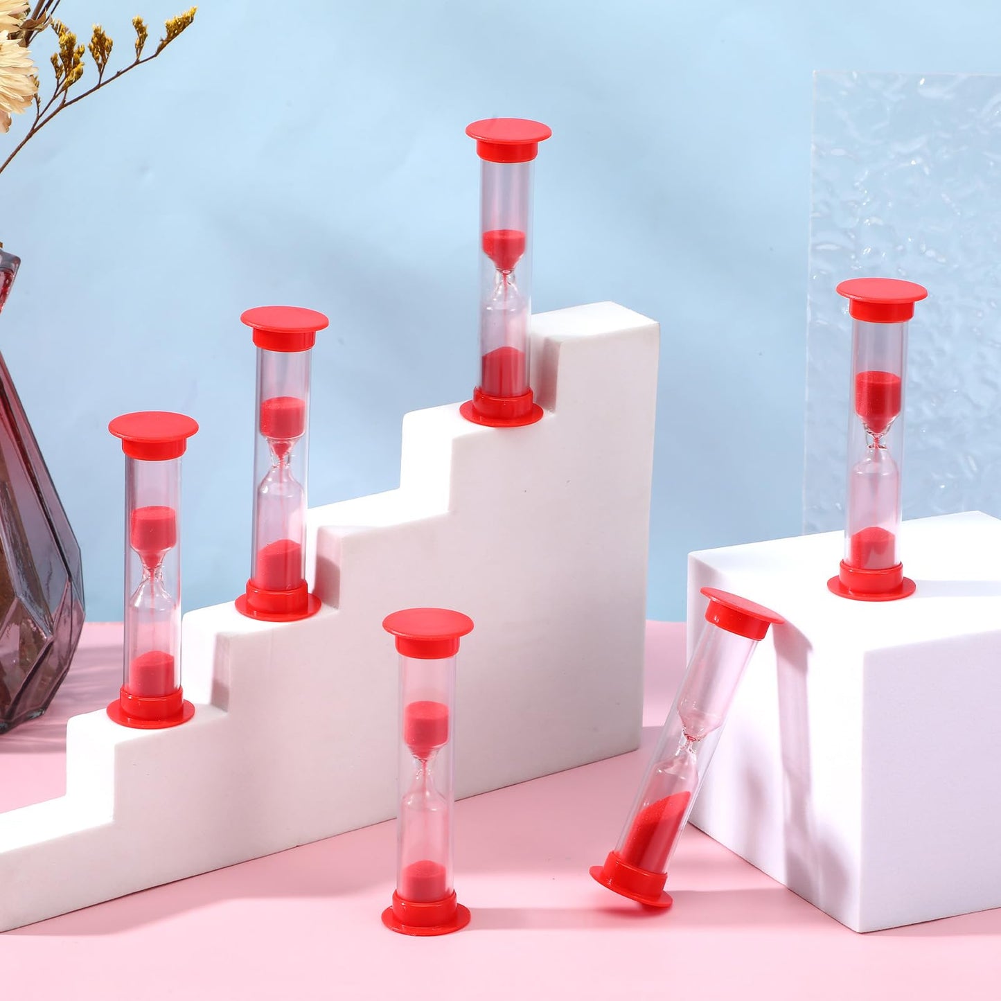 48 Pcs 1 Minute Sand Timer Bulk Pack - Red Hourglass Plastic Sandglass Clock for Games, Kitchen, Office, Home & Time Management Tasks