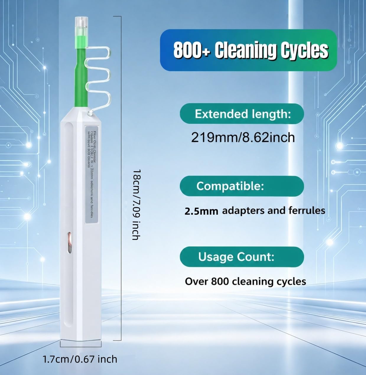 Fiber Optic Pen Cleaner for SC/ST/FC, 2.50mm UPC/APC Ferrule Cleaner,One-Push Fiber Optic Cleaning Tool with Extendable Probe (2.38” to 3.63”), 800+ Cleans per Unit, Anti-Static - 5 Pack