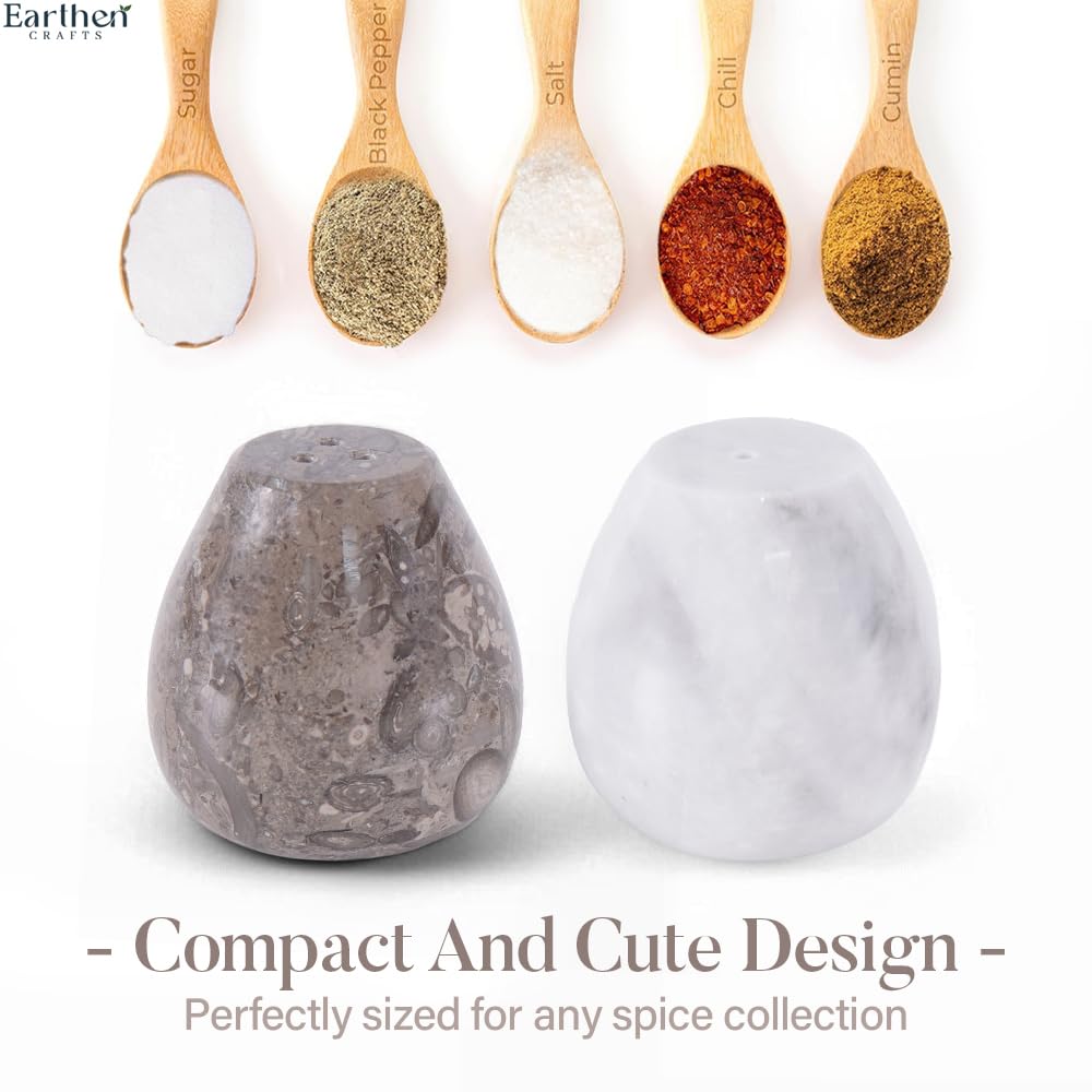 Earthen Crafts Marble Salt and Pepper Shakers Set of 2 Oceanic & White 2.3" Salt & Sugar Container, Seasoning Spice Jars For Modern Kitchen Decor, Dining Table Countertop Accessory