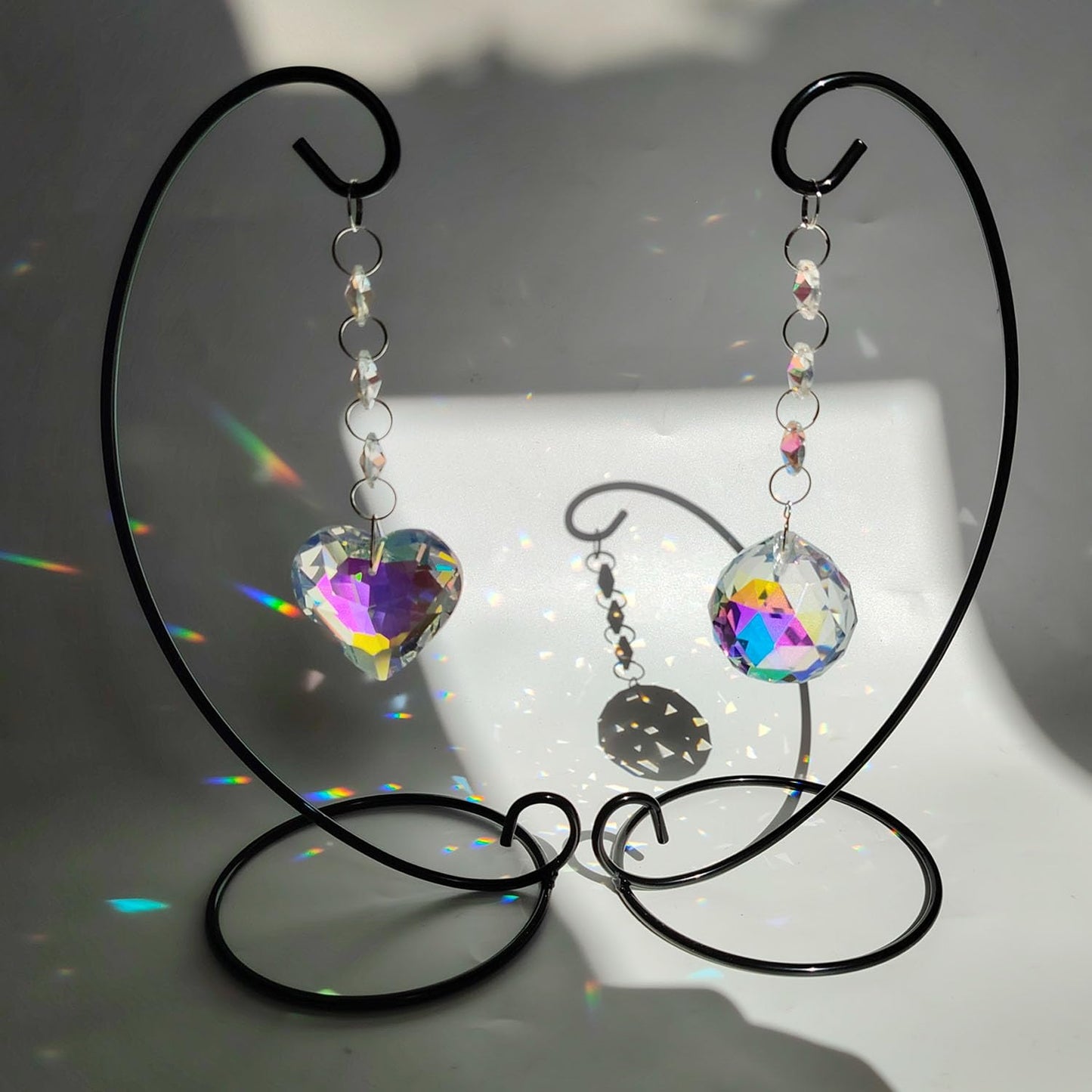 QuarenDen Tabletop Memorial Gifts, Ornament Display Stand With 40mm Crystal Ball and 45mm Heart Suncatcher Hanging, Crystal Ornament Rainbow Maker, Memorial Grief Bereavement Gifts