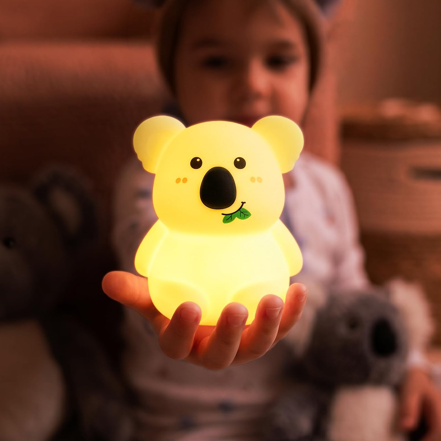 Slumber Pal Mini Koala Night Light for Kids, Silicone Squishy Night Light with 8 Color Changing, Warm Red Glow & Timer, Portable Rechargeable Night Light for Baby Car Seat, Bedroom & Travel