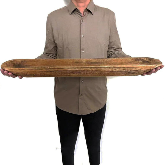 linsuo Wooden Dough Bowl Decor, Vintage Wooden Bowl Hand Carved Home Decor for Dining Table Center, Living Room, Kitchen Decor. (30inch brown)
