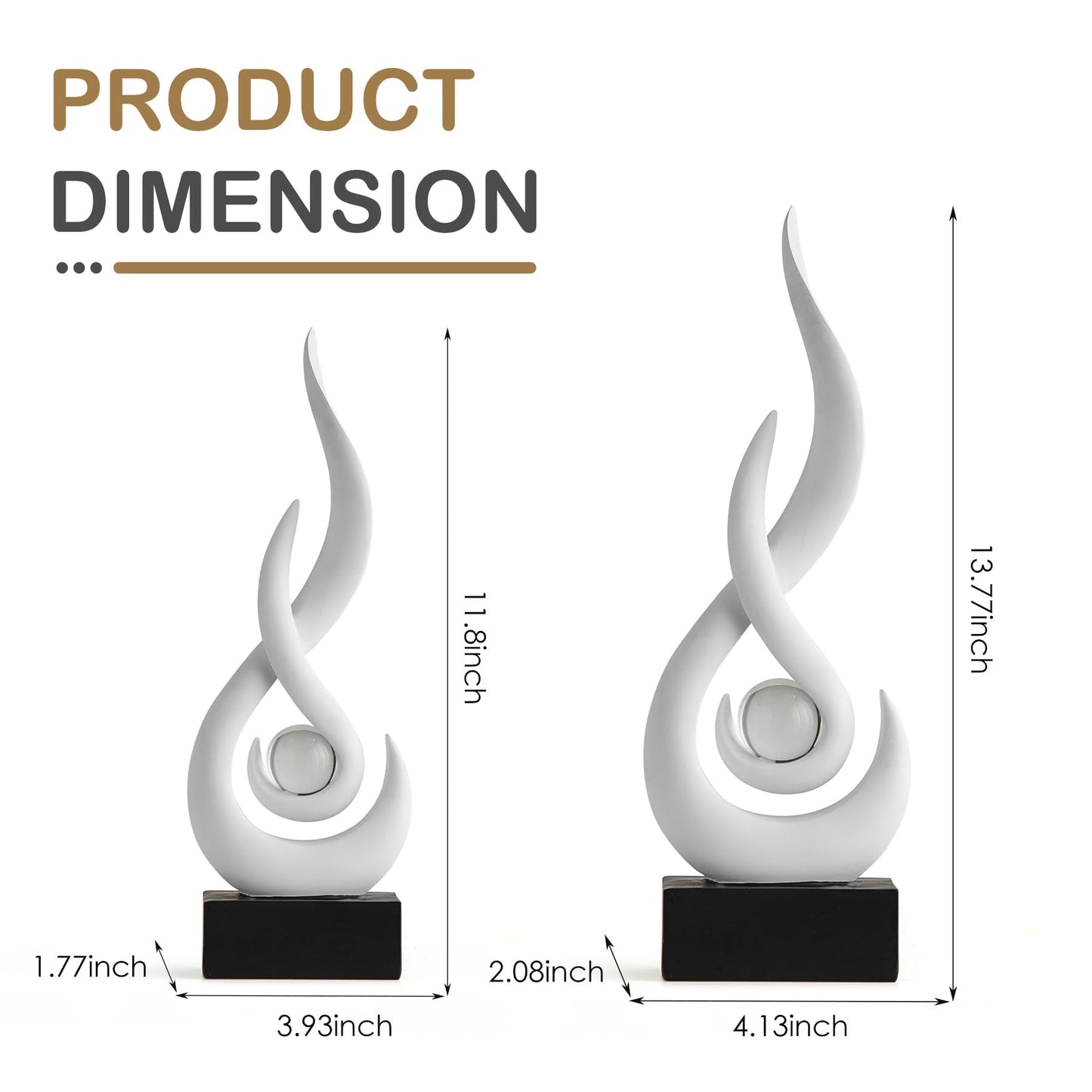 Octdays White Abstract Statue Sculpture Decorations, 11.61" H Modern Sculptures Home Décor Accents, Resin Art Flame Figurines for Living Room Table Centerpiece Office Desk TV Stand Decor