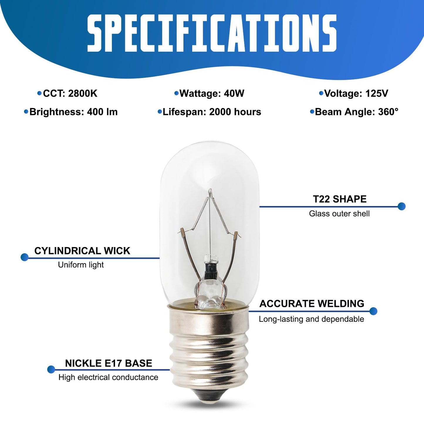 SATONA Microwave Oven Bulbs - Model 8206232A, 125V 40W E17 Base - Ideal for Under Hood, Lava Lamps, Salt Lamps - Compatible with Part Numbers 1890433, 8206232, AP4512653 (8)