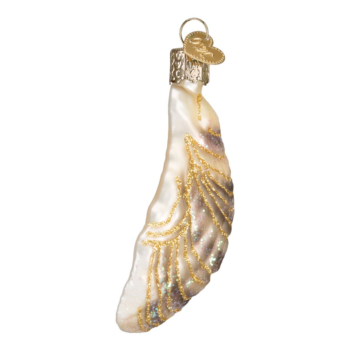 Old World Christmas Oyster with Pearl Glass Blown Ornament for Christmas Tree, Handcrafted Holiday Decoration, Seashell Collection