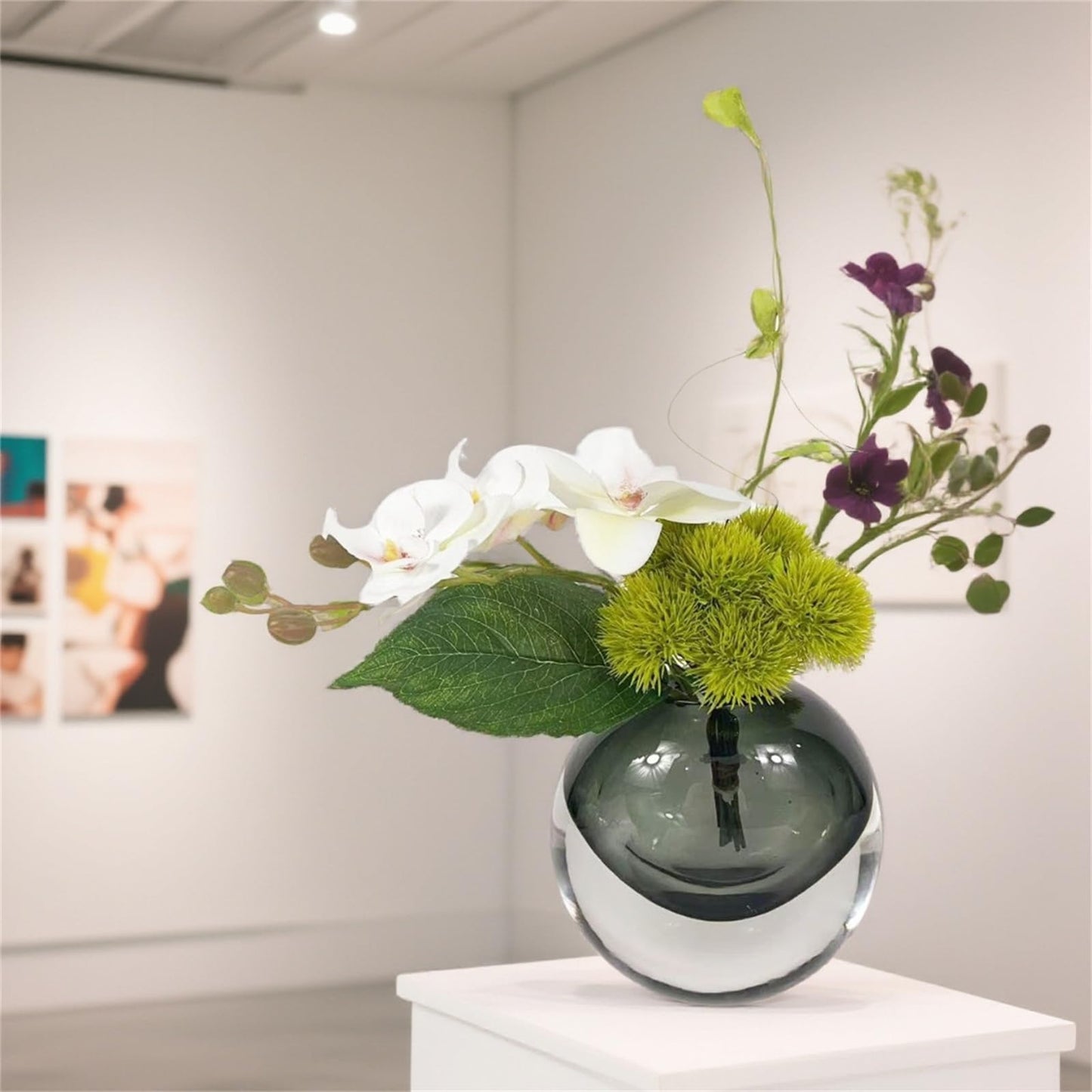 Modern Glass Vase | Tall Crystal Vase for Centerpieces | Light Blue Hydroponic Glass Vase | Unique Floral Decor | Handblown Decorative Vase for Flowers Amber
