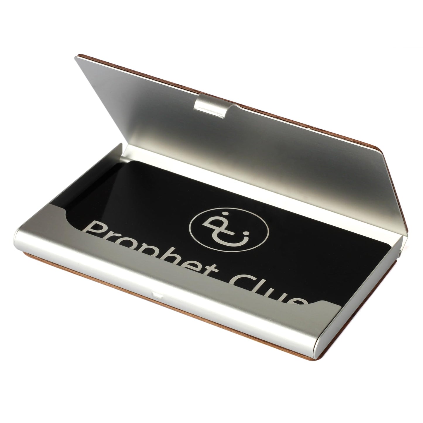 Prophet Clue PC Business Card Holder Walnut Wood & Stainless Steel Business Card Case with Engraved A-Z Initial (B)