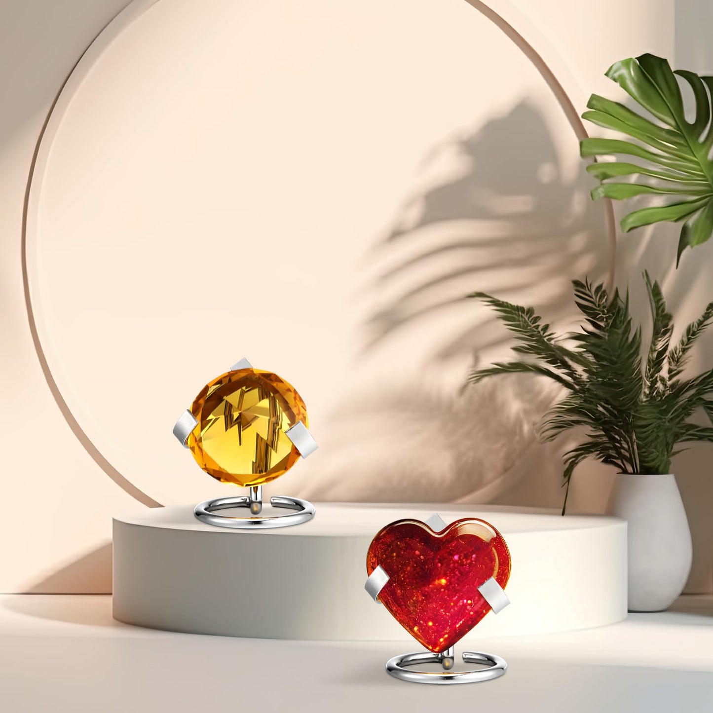 Shimeyao 4 Pcs Metal Crystal Heart Stone Stand Crystal Ball Holder Rock Display Stand Mineral Specimen Display Easel Holder for Gemstones Fossils Agate Slabs Plates (Silver,2 x 2.36 x 2.56 Inch)