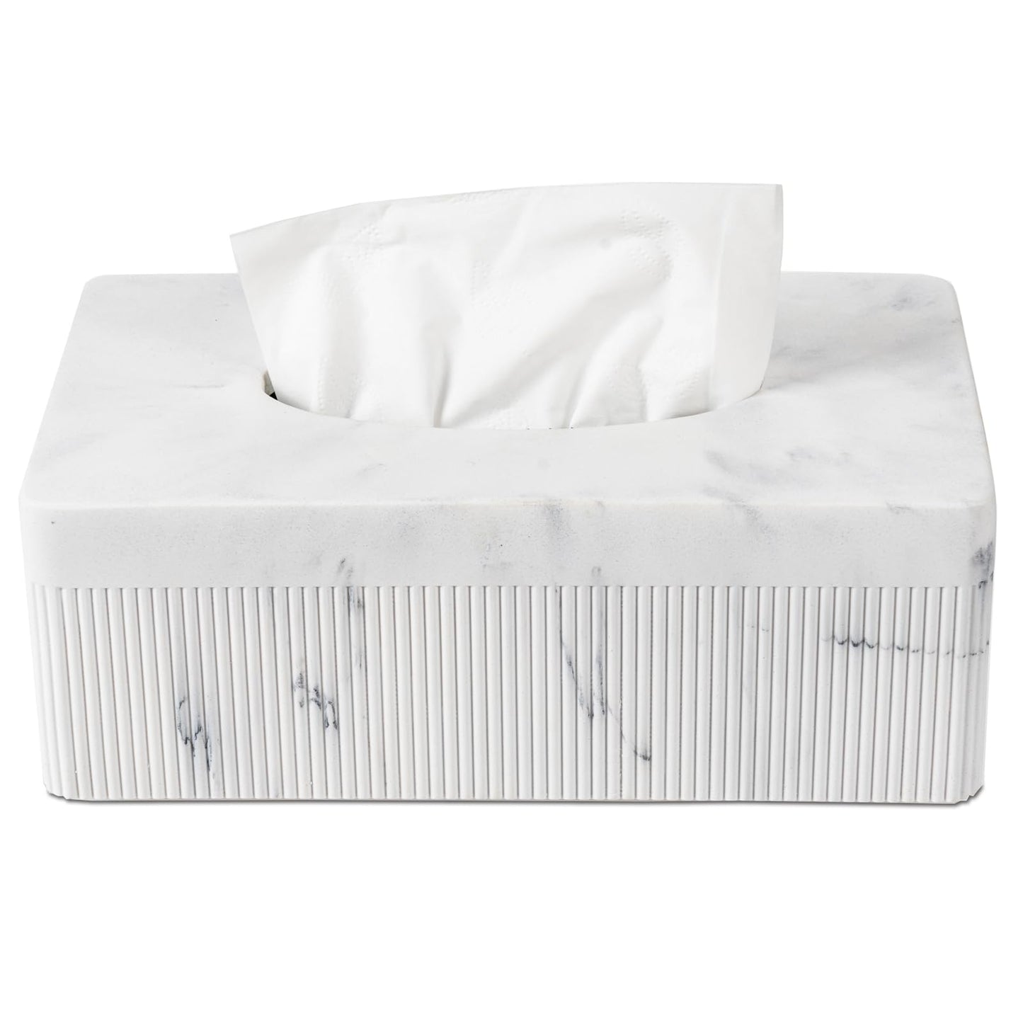 Marble Tissue Box Cover, Rectangular Napkin Facial Tissues Holder for Home Office, Hand Poured Marble Tissue Box Holder, 10 x 5.7 x 3.7 inches, White