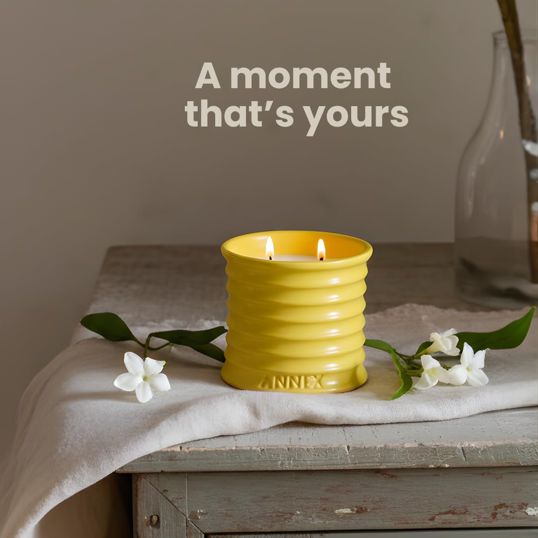 Annex Lily of the Valley & Jasmine Luxury Strong Scented Candle (8oz) Reusable Ceramic Jar – 50hr Clean Burn, 100% Non-Toxic Soy Wax Candle, Home Fragrance – Decorative Candle Gift for Men and Women