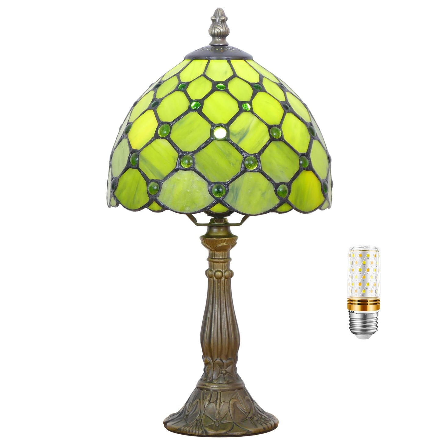 WFAYNTIFL Small Tiffany Lamp Green Yellow Pearl Style W8H14.5 Inch