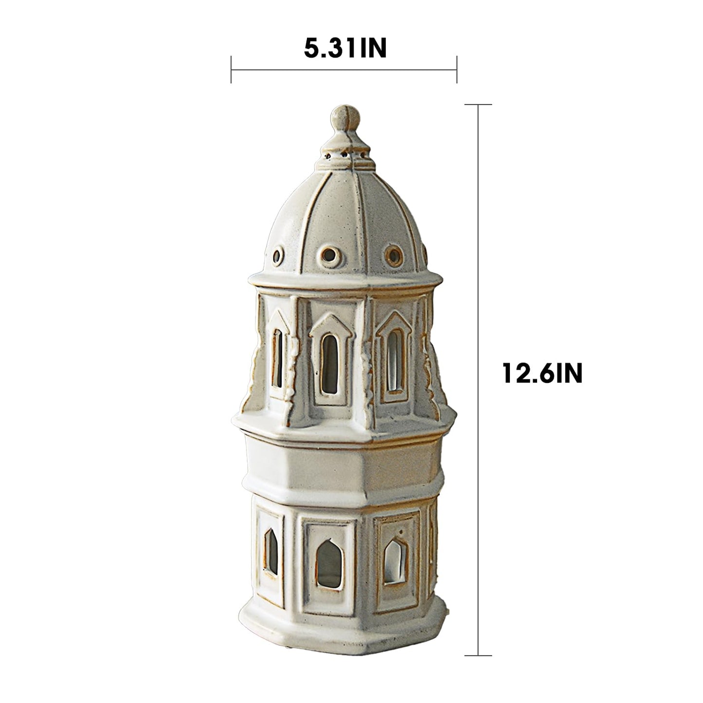 LIZOFER Ceramic Home Decoration 12.6 Inch Tall European Dome Tower for Living Room Bedroom Office Modern Farmhouse Antique Rustic Nordic Ornament Desktop Fireplace Centerpiece Decor