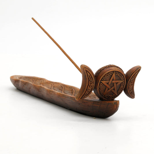 Veronese Design 9 1/4 Inch Triple Moon Goddess Sigil Pentagram Incense Holder Resin Home Decor Sculpture