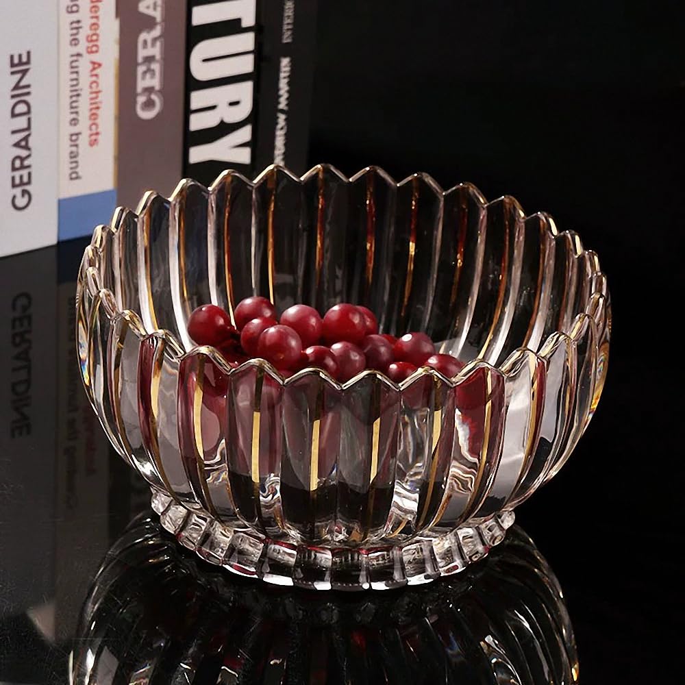 MAGCOLOR Hand painted Gold Round Crystal Glass Fruit Bowl-8.7inch Diameter, Footed Bowl,Elegant Decorative Fruit/Candy Bowl.