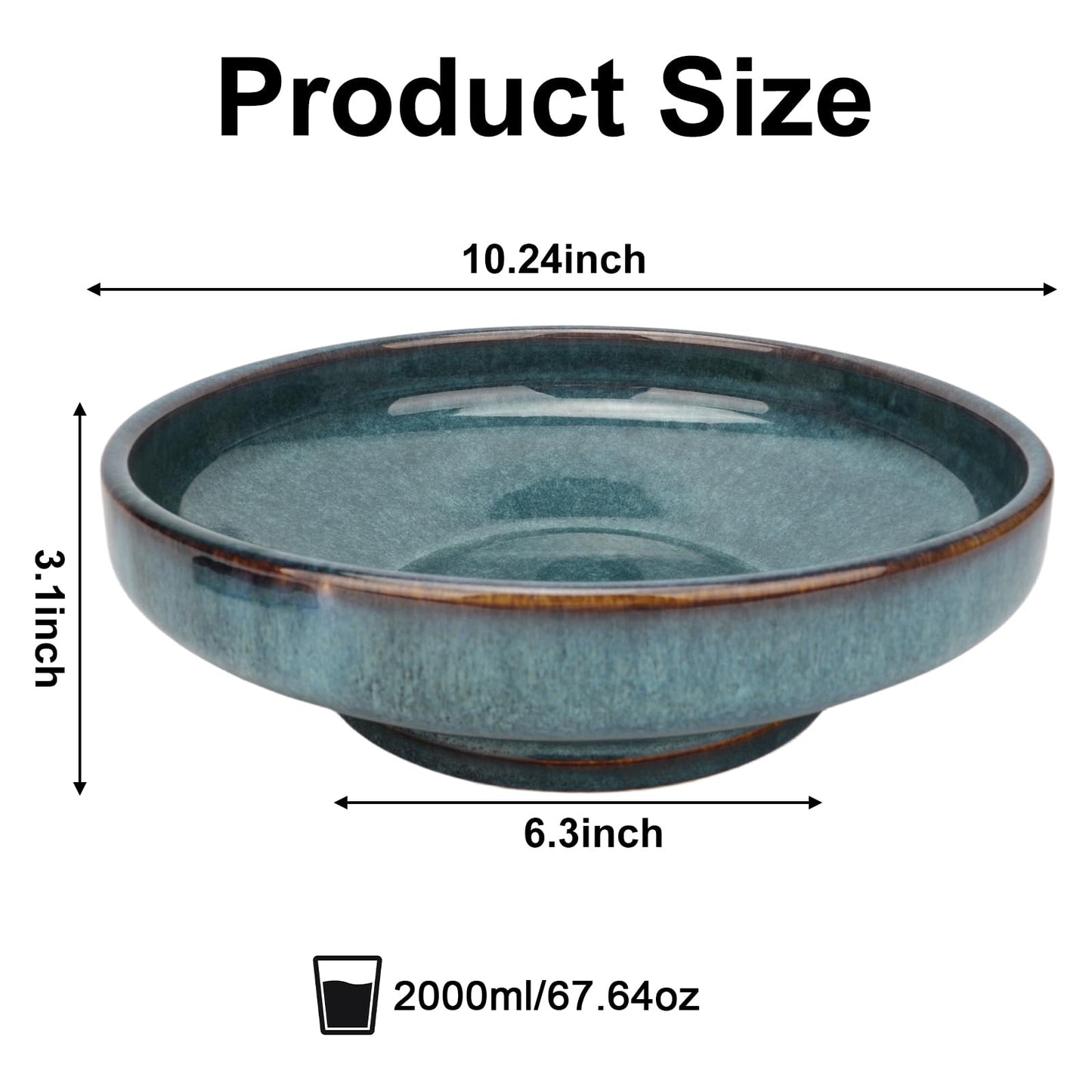 10.24" Blue Ceramic Pedestal Fruit Bowl Large Footed Serving Display Bowl