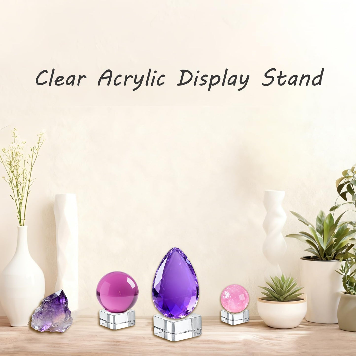 GeryVtee 10PCS Clear Crystal Ball Stand Square Crystal Display Bases Ball Stand for 30-90mm 3D Crystals Spheres Easter Egg Golf Ball Acrylic Home Decoration (5 Size)
