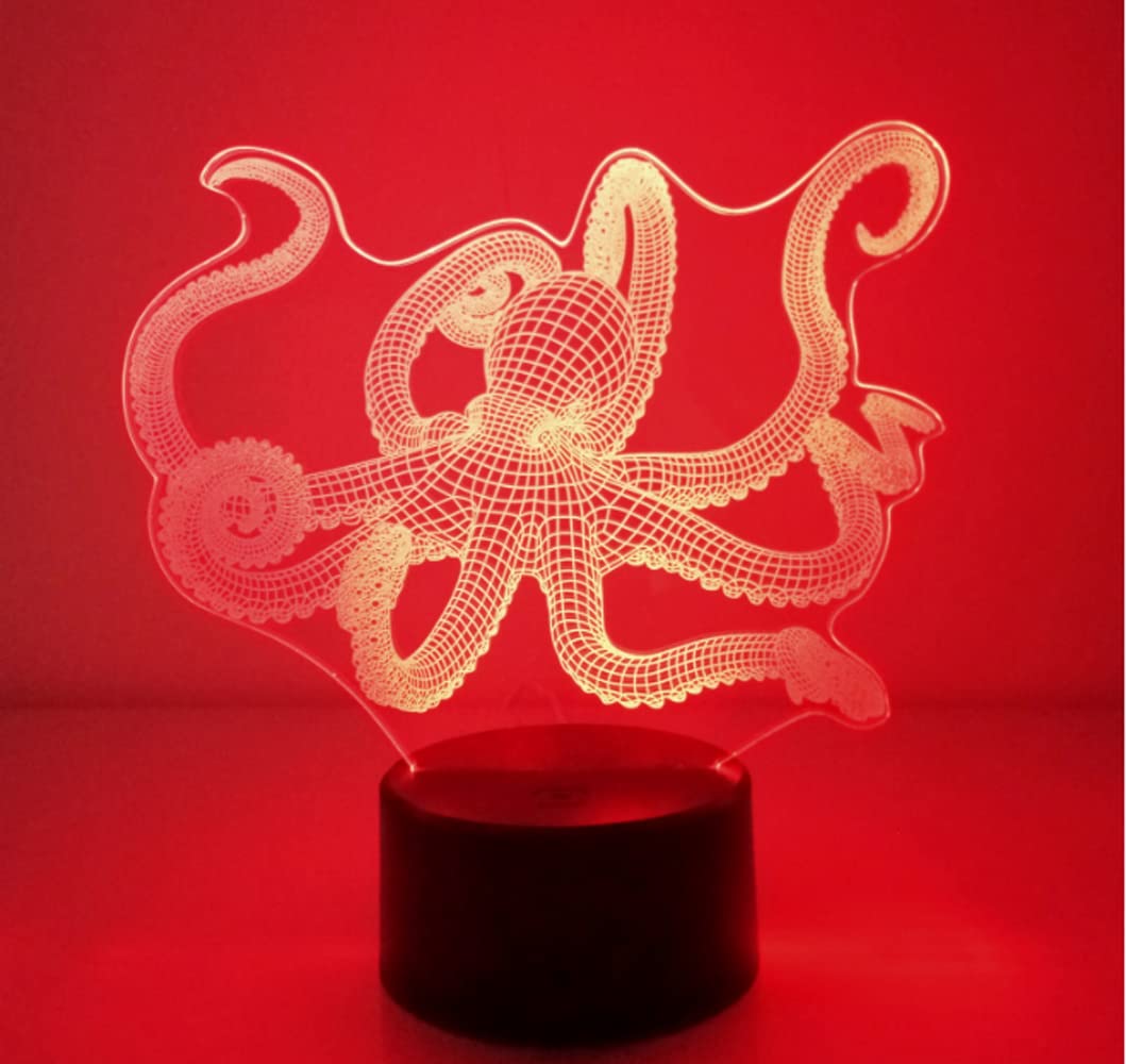 YTDZLTD Optical Illusion 3D Octopus Night Light 16 Colors Changing USB Powered Remote Control Touch Switch Decor Lamp LED Table Desk Lamp